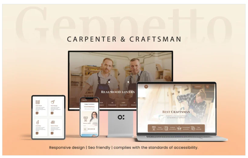 Geppetto Carpenter & Craftsman Elementor Kit WordPress Website.