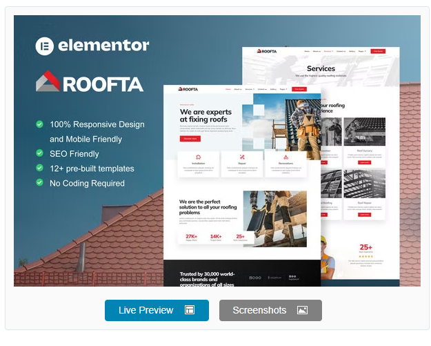 Roofta – Roofing Services Elementor Template Kit