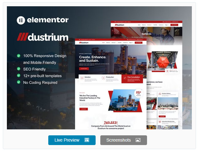 Dustrium – Industrial & Manufacturing Elementor Pro Template Kit