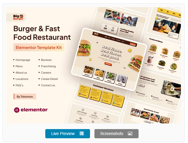 Burger & Fast Food Restaurant Elementor Template Kit