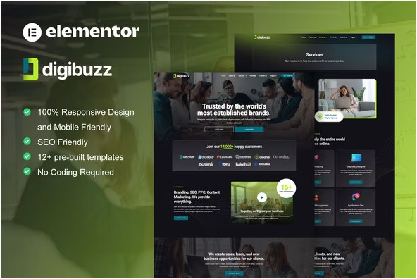 DigiBuzz – Dark Digital Agency Elementor Template Kit