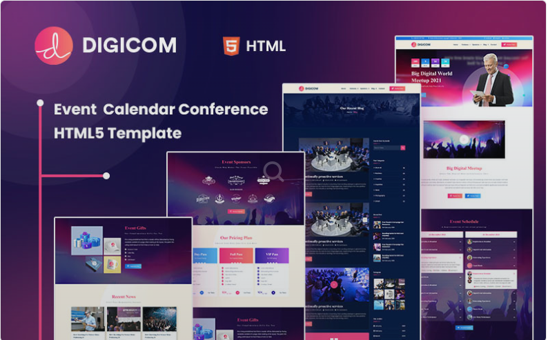 Digicom Event Calendar & Conference HTML5 Template Website Template