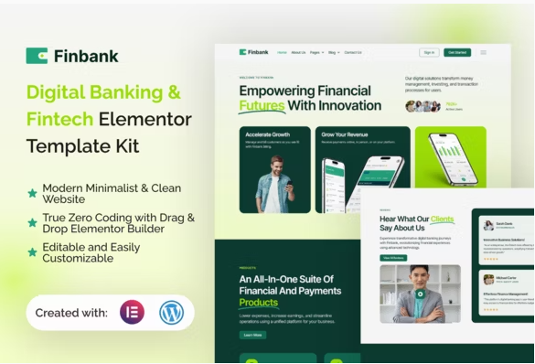 Finbank – Digital Banking & Fintech Elementor Template Kit