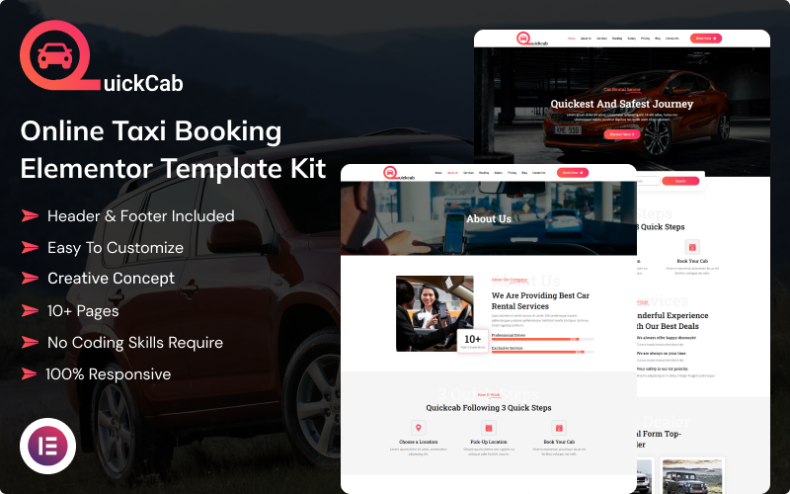 Quick Cab – Online Taxi Booking Elementor Template Kit Elementor Kit