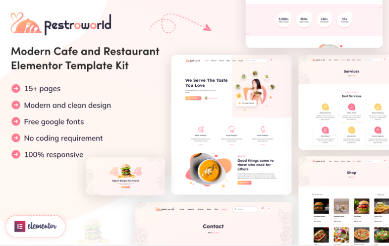 Restro World – Modern Cafe and Restaurant Elementor Template Kit Elementor Kit