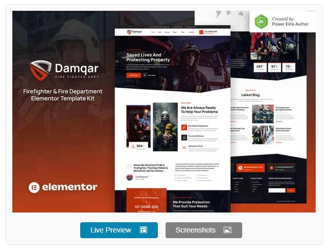 Damqar – Firefighter & Fire Department Elementor Template Kit