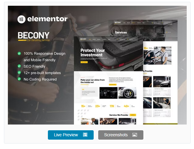 Becony – Car Detailing Services & Car Repair Elementor Template Kit