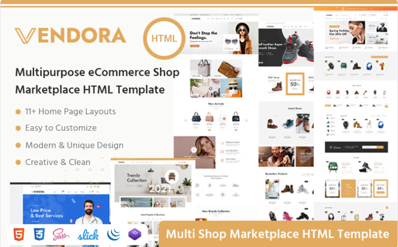 Vendora – Big Marketplace Multipurpose eCommerce Store Shop HTML Template Website Template