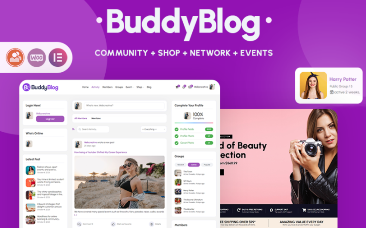 BuddyBlog – Creating Community, E-Commerce, BuddyPress Theme WordPress Theme