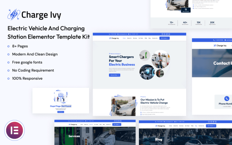Charge Ivy – Electric Vehicle and Charging Station Elementor Template Kit